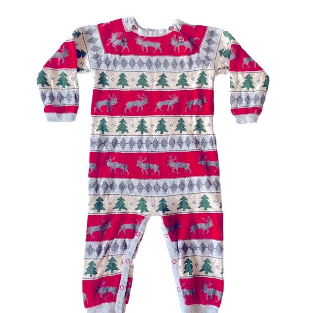 Hatley Baby Holiday Elk Fair Isle Baby Sweater Romper Size 18 to 24 Months - Picture 3 of 7